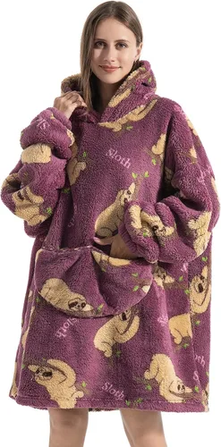 Vista 11 de Manta con capucha, sudadera de gran tamaño para adultos, mujeres y hombres, hecha de franela muy suave y cálida, con bolsillo y mangas