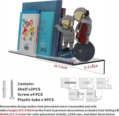 Vista 3 de Juego de 2 estantes flotantes de acrílico transparente para juegos de Lego, Funko Pop Collectibles para niños, figuras de estantería para niños