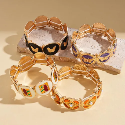 Vista 6 de Pulsera de oro para mujer, pulseras Strecth con círculo geométrico a la moda, joyería de tendencia de mariposa