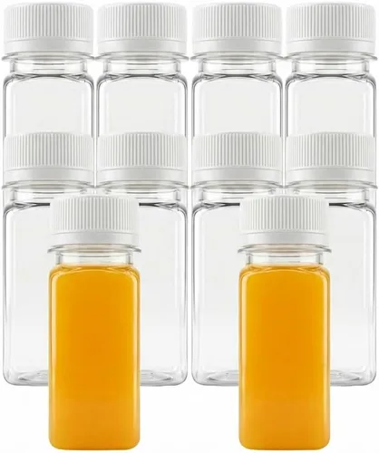 Vista 8 de 10 botellas de plástico para jugo de 4 onzas con tapas, tapas negras Ginger Shot Lids, Clear Containers with Lids for Juicing, Smoothies Other 4
