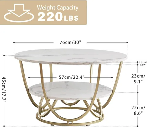 Vista 8 de Elephance - Mesa auxiliar redonda con almacenamiento, mesa de café moderna de 30 pulgadas para sala de estar, mesa de café con superficie de madera