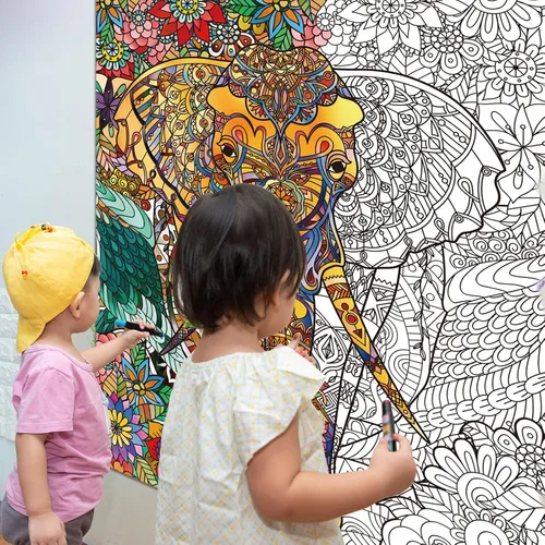 Vista 4 de Pósteres Gigantes de Elefante para Colorear para Niños y Adultos, Póster de Elefante para Colorear de 39.37×51.96 Pulgadas, Pósteres de Mandalas