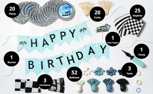 Vista 9 de Decoraciones y suministros listos para fiestas de autos de carreras para todas las ocasiones: cumpleaños, fiestas de adultos y niños y más