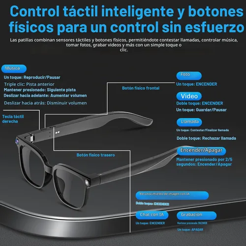 Vista 7 de Gafas inteligentes AI con cámara, video 4K, traducción en tiempo real