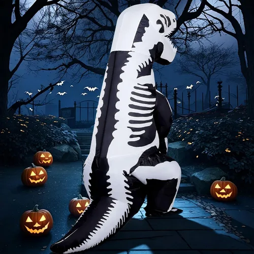 Vista 7 de Lulu Home Halloween Dinosaur Costume T-Rex Inflatable Costume for Adult Negro & blanco