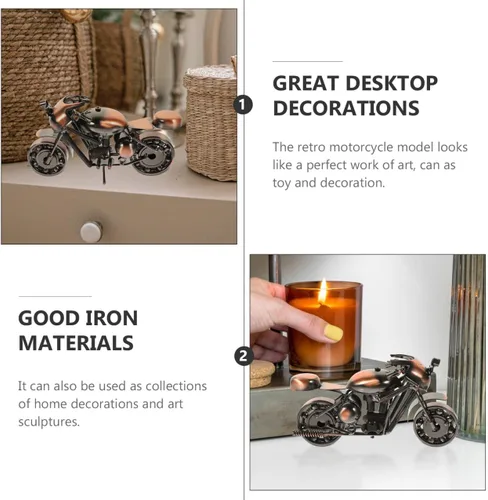 Vista 3 de Motocicleta de metal retro, estilo vintage, de hierro forjado, modelo de motocicleta, artesanía, escultura de arte de hierro coleccionable