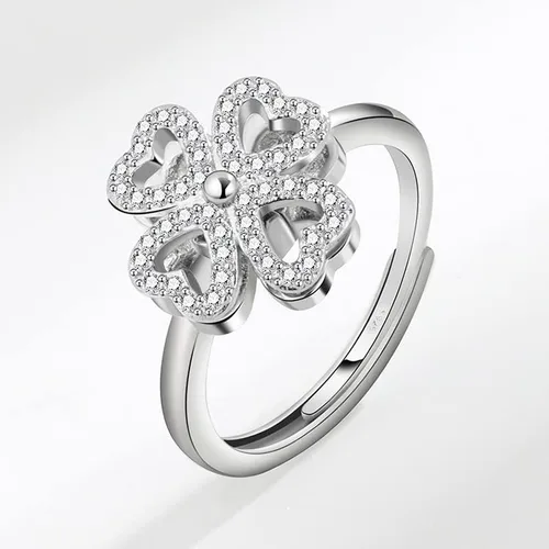 Vista 4 de Anillo de ansiedad para mujer, anillo ajustable de plata de ley 925, anillo giratorio con caja de regalo de joyería
