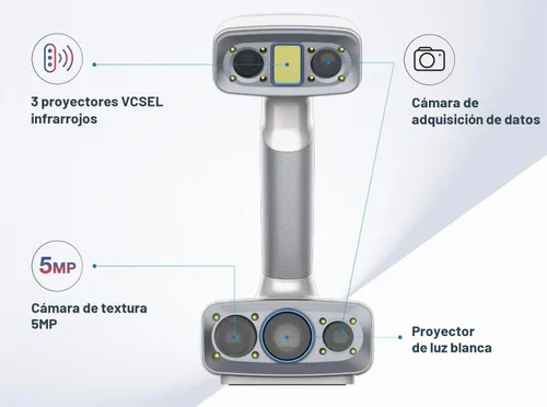 Vista 2 de EinScan H2 Híbrido LED y fuente de luz infrarroja Escáner 3D Color PDA con borde sólido Shining3D versión CAD Software