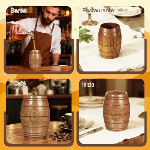 Vista 4 de IUAQDP 2 piezas novedad madera barril en forma de madera beber cerveza té taza decoración del hogar nueva taza de camping tazas de café de madera