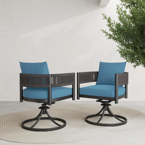 Vista 9 de Grand patio - Juego de 2 sillas de comedor para exterior, 2 piezas de sillas de comedor para patio, sillas fijas de patio de mimbre tejido en metal