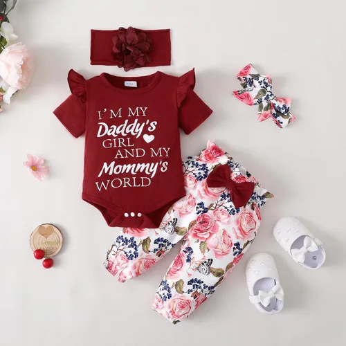 Vista 7 de Ropa para bebé recién nacida, con volantes, mameluco de algodón floral, conjunto de pantalones de algodón para niñas