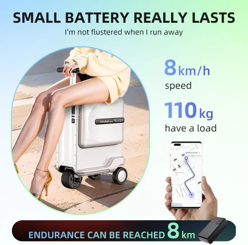 Vista 5 de SE3miniT - Equipaje eléctrico de 20 pulgadas para montar en maletas, scooters, equipaje inteligente, plateado, Maleta