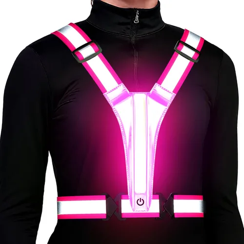 Vista 8 de Chaleco reflectante para correr con luz LED, chaleco reflectante recargable de alta visibilidad Bule