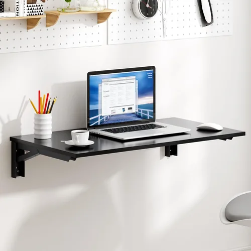 Vista 7 de Need Mesa plegable montada en la pared 30x20IN para lavandería de oficina Soportes de escritorio de color negro y estantes negros