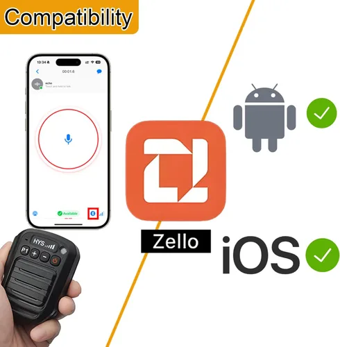 Vista 2 de HYS Micrófono Bluetooth para la aplicación Zello, micrófono inalámbrico con PTT - IP66 impermeable, carga tipo C, batería de 1000 mAh, tiempo
