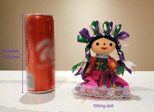 Vista 3 de ALKIMIA INC Muñeca de trapo tradicional mexicana hecha a mano Maria Lele - 7 pulgadas - Rosa