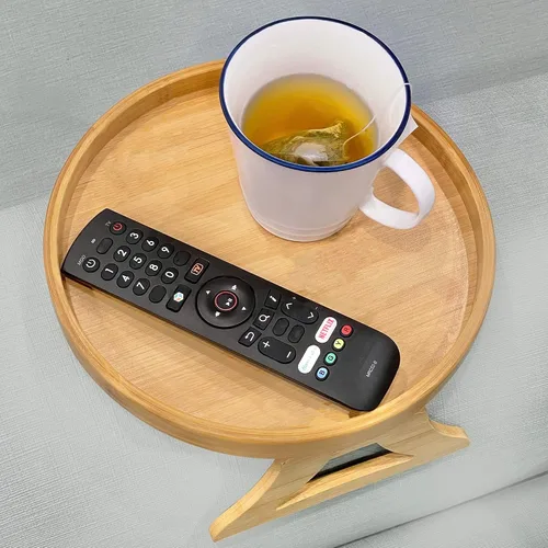 Vista 2 de Pekokavo - Bandeja de clip para brazo de sofá, mesa auxiliar para controles remotos/bebidas/soporte para gamepads (bambú)