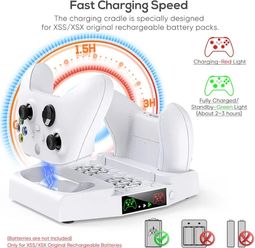 Vista 4 de Soporte de refrigeración vertical para consola Xbox Series S, base de estación de carga dual MENEEA para controlador con ventiladores