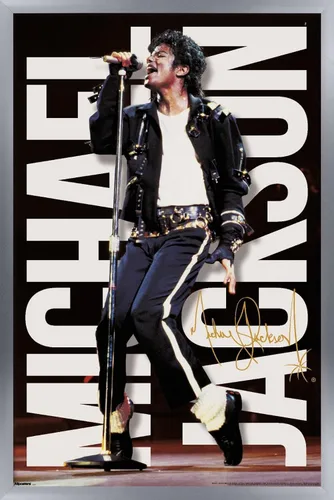 Vista 11 de Michael Jackson - Póster de pared con micrófono de rendimiento, 22.4 pulgadas de largo x 14.7 pulgadas de ancho, versión enmarcada de madera