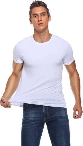 Vista 3 de COLORFULLEAF Camisetas de manga corta de bambú con cuello redondo para hombre, 3