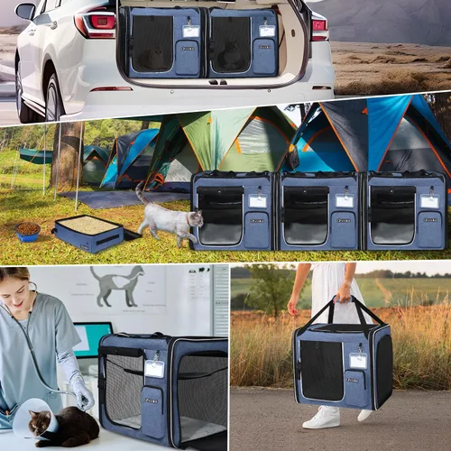 Vista 7 de Petskd Transportador grande combinable para gatos con caja de arena para viajes en automóvil, 19 x 17 x 18 pulgadas, transportador suave portátil