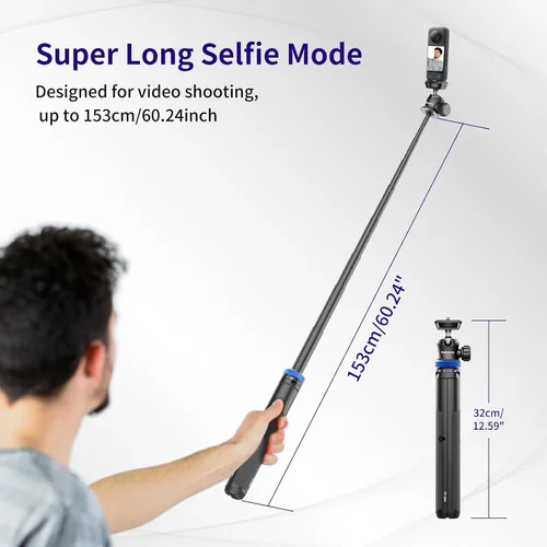 Vista 2 de Kaitezenz Trípode selfie stick para cámara GoPro, soporte de trípode extensible de 62 pulgadas con cabeza de bola de 360° tornillo de 1/4 pulgadas