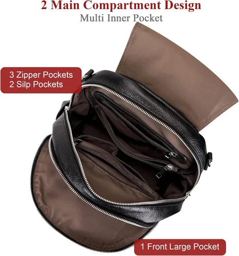 Vista 6 de ALTOSY Mochila de cuero para mujer, bolso casual de moda con múltiples bolsillos y solapa