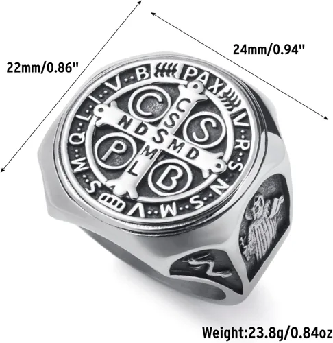 Vista 4 de SOBHART St Christopher George Benedict - Anillo de amuleto religioso de acero inoxidable para hombre, tamaño 8910111213