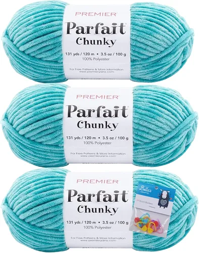 Vista 25 de Premier Yarns Parfait - Ovillo de felpilla grueso, 3.5 onzas, 6 unidades, peso súper voluminoso, paquete de 3 unidades con marcadores de puntada