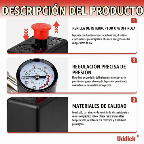 Vista 3 de Interruptor de control de presión del compresor de aire con válvula de control regulador de manómetro,Piezas del compresor de aire del regulador