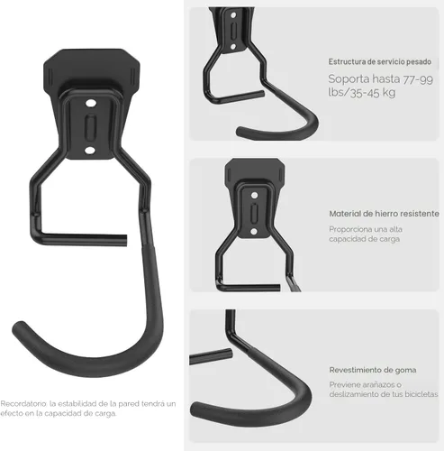 Vista 4 de Housolution Soporte de pared para bicicleta con gancho fijo, [paquete de 2] Estante de almacenamiento para bicicletas Soporte vertical para garaje
