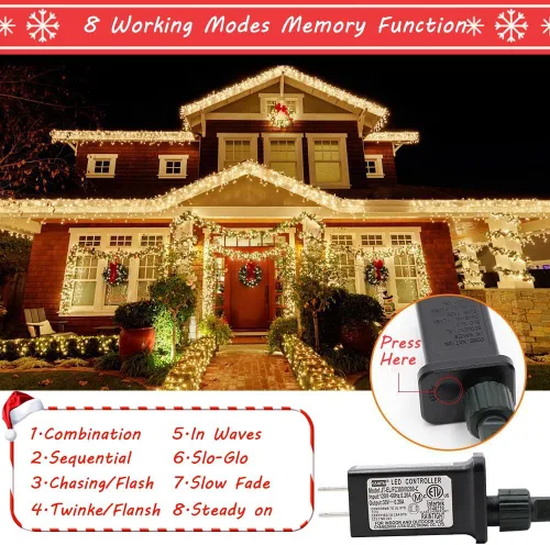 Vista 2 de realization - Guirnalda de luces LED para Navidad al aire libre, tira de 105 pies con 300 luces LED para interiores con 8 modos, enchufe de extremo