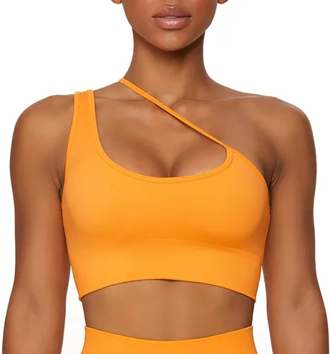 Vista 9 de Conjuntos de entrenamiento para mujer, sexy, de un hombro, con tirantes, brasier deportivo con pantalones cortos de cintura alta, leggings, trajes