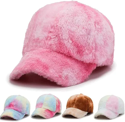 Vista 5 de Gorras de béisbol de piel sintética de teñido anudado de invierno para mujeres, hombres, adolescentes, forro polar cálido, gorros de camionero
