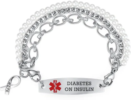 Vista 210 de Brazaletes de alerta médica ajustables de 7.5" a 9" para mujer/hombre, de acero inoxidable, intercambiables Cadena de bloque