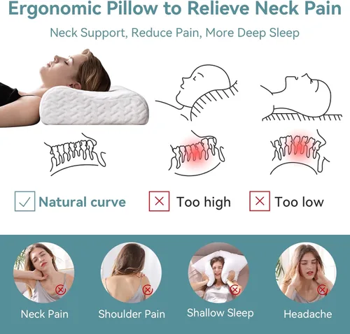 Vista 4 de WEUP Almohada de espuma viscoelástica de contorno para aliviar el dolor de cuello, almohadas cervicales para dormir de lado, almohada ergonómica