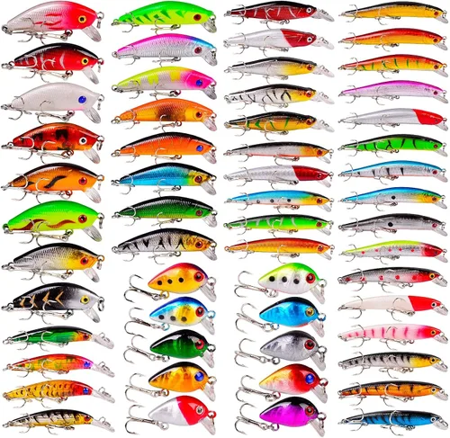 Vista 9 de Juego de Señuelos de Pesca de Lubina para Agua Salada y Dulce, Incluye Señuelos de Superficie, Señuelos Duros, Minnow, Crankbait, Lápiz VIB