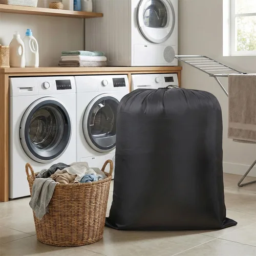 Vista 2 de Bolsa de almacenamiento multiusos extragrande para lavandería (negro, 19 x 27 pulgadas) Ligero, polvo y humedad. Ideal para mantas, ropa