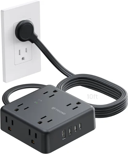 Vista 12 de TROND Regleta protectora de sobretensiones, cable de extensión de enchufe plano de 5 pies con 8 tomas de corriente y 4 puertos USB (3 USB C), 1625