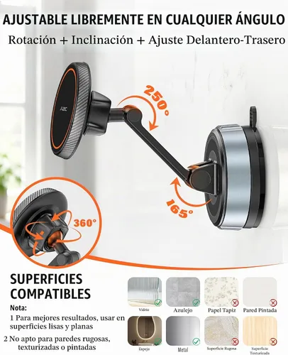 Vista 7 de A2C Soporte de teléfono de ducha para MagSafe, soporte de teléfono reutilizable con ventosa de bloqueo de gel con brazo ajustable de doble pivote