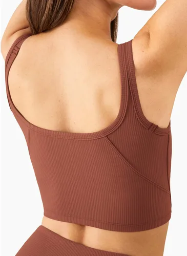 Vista 4 de KIKIWING - Sujetador deportivo sin costuras para mujer, camiseta corta sin mangas para mujer, sujetador deportivo con forro largo, acanalado, top