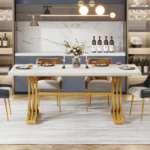 Vista 4 de Tribesigns Mesa de comedor rectangular de 63 pulgadas para 4 a 6, mesas de cocina modernas con elegantes patas de caballete de metal, mesas grandes