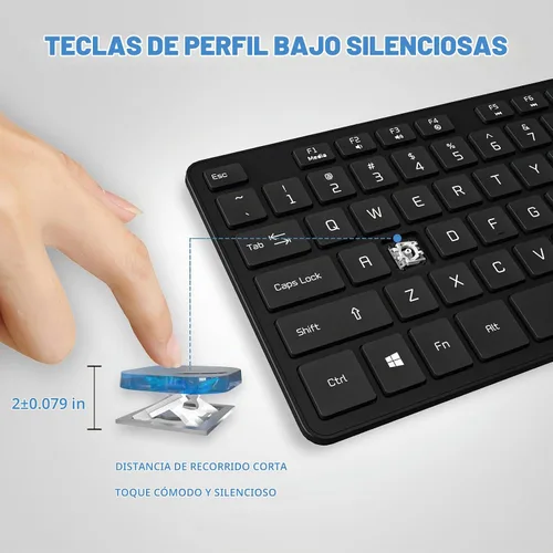 Vista 3 de Teclado con cable USB, teclas cómodas y silenciosas de chocolate, teclado de computadora ultradelgado y duradero con cable (QWERTY) para PC, Windows