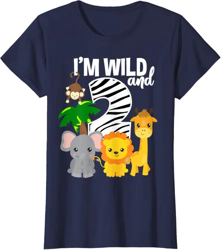 Vista 34 de Camiseta de cumpleaños con temática de zoológico de I'm Wild and 2, Negro, S