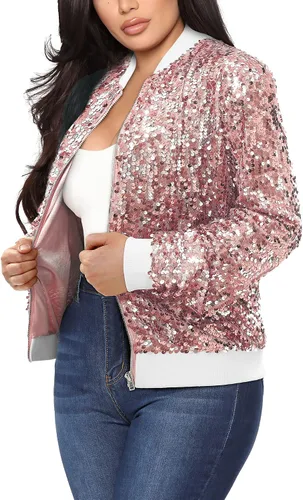 Vista 3 de Yutuwomsfushi Chaqueta bomber de manga larga con cremallera frontal y puños acanalados para mujer