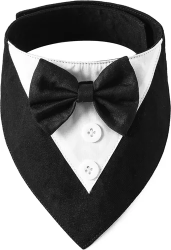 Vista 18 de ADOGGYGO Bandana de esmoquin para perro de cumpleaños, collar azul con corbatín, disfraz formal ajustable de cumpleaños para perros extra pequeños