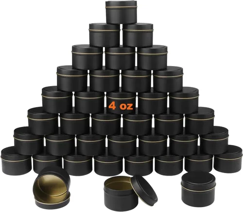 Vista 9 de Paquete de 24 latas de velas negras de 4 onzas, latas para hacer velas a granel, frascos de velas, recipientes para velas