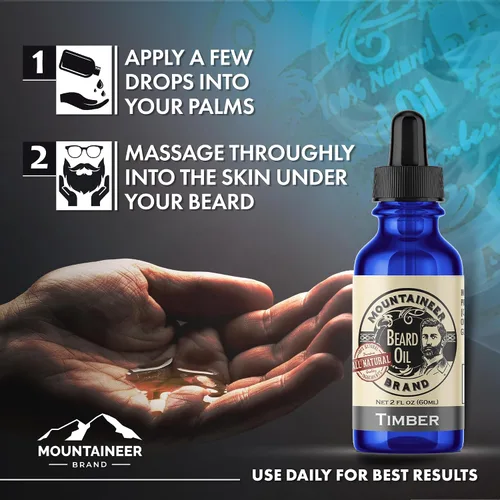 Vista 3 de Mountaineer Brand Aceite para barba – Sin perfume – Acondicionador y suavizante 100% natural para hombres – Hidrata e hidrata para el crecimiento