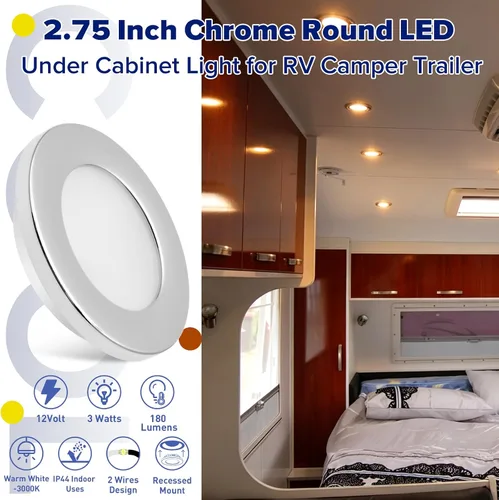 Vista 2 de Luces interiores de 12 V de bajo voltaje para debajo del gabinete, luz LED de disco regulable para cámper, remolque, RV, barco, luz de techo