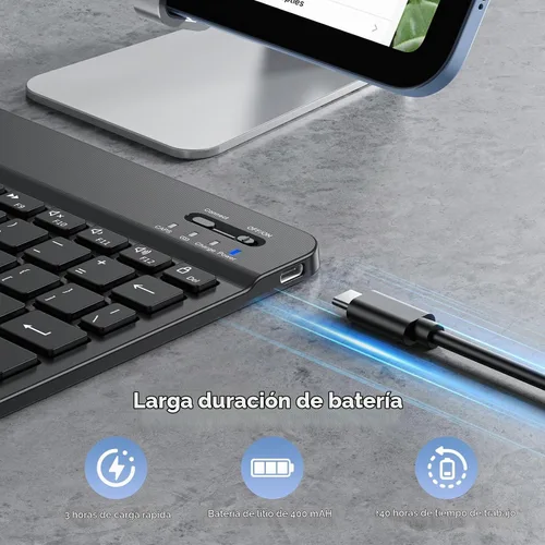 Vista 6 de OMOTON Teclado Bluetooth recargable y retroiluminado de 7 colores para iPad Negro